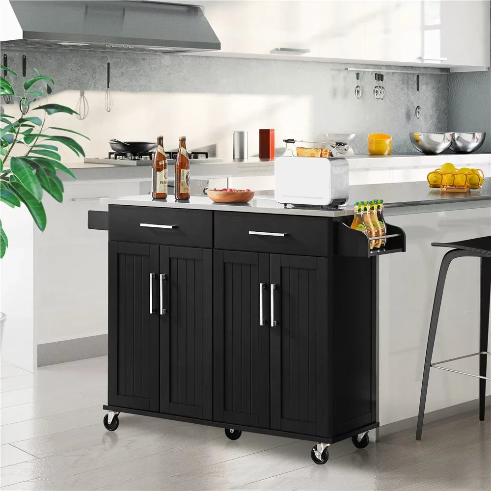 Towel Topeakmart Rolling Island & Spice Bar with Rack, Drawers & Storage Kitchen