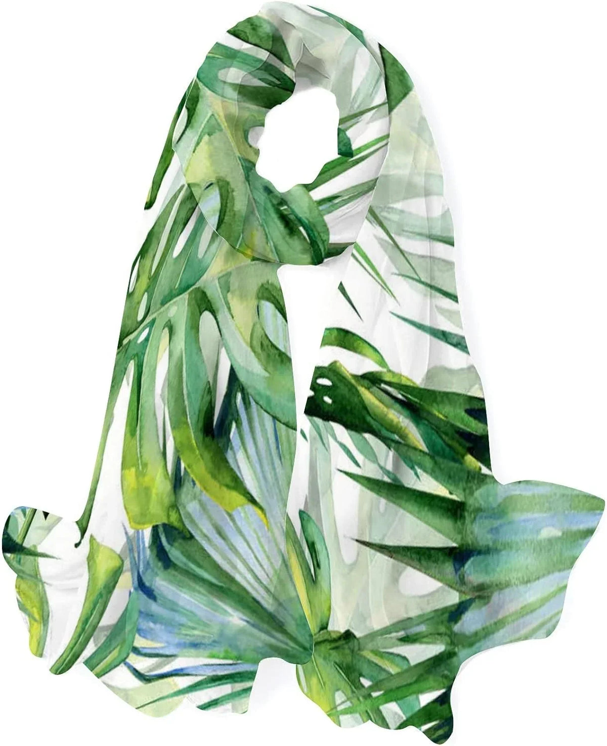 for Watercolor Neck Lightweight Leaves Scarves Silk Green Wrap Girls Long Shawl Women Scarf Hyjoy