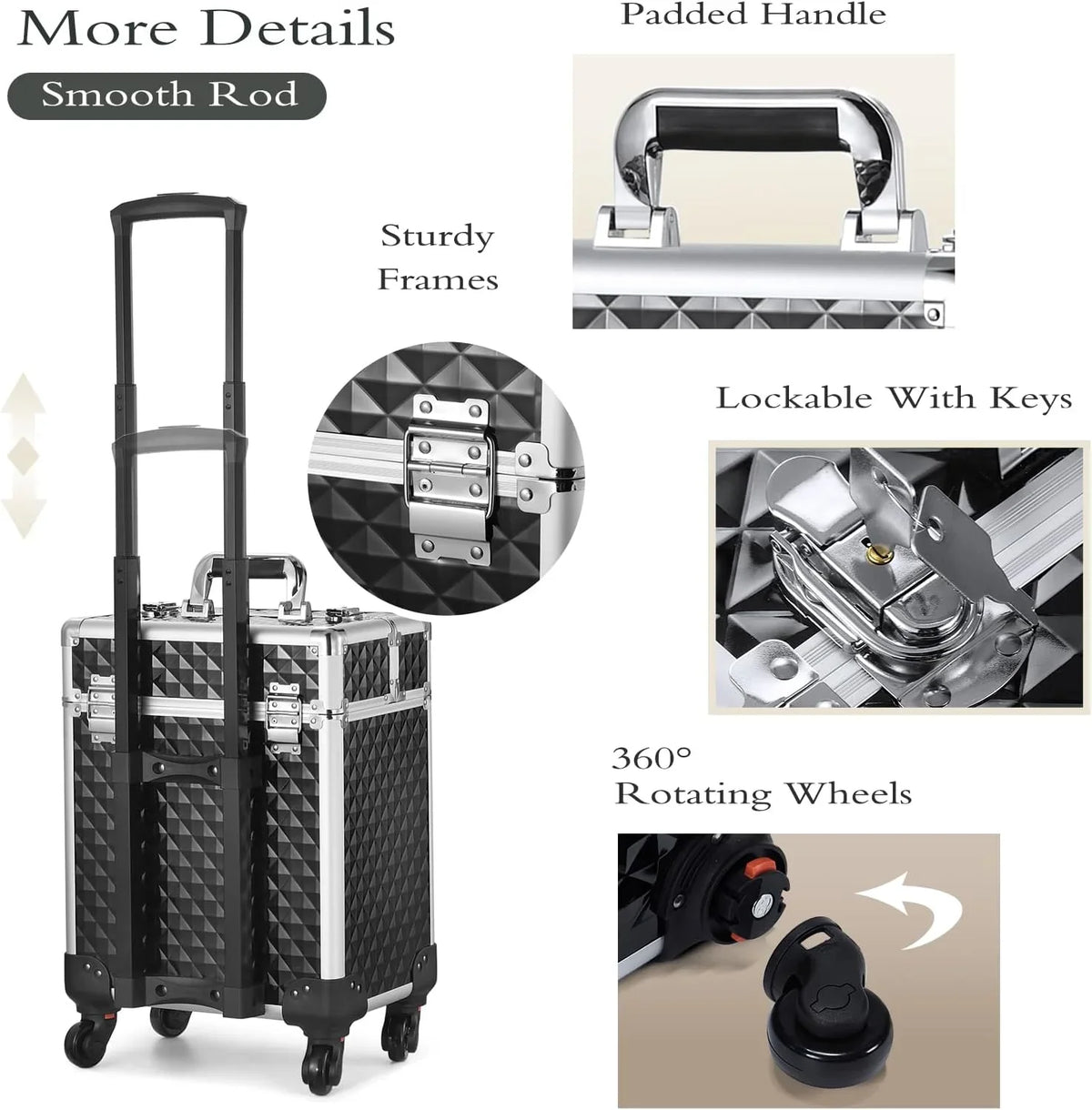 Rolling Joligrace Case Makeup Trolley Box Large Organizer Makeup Cosmetic