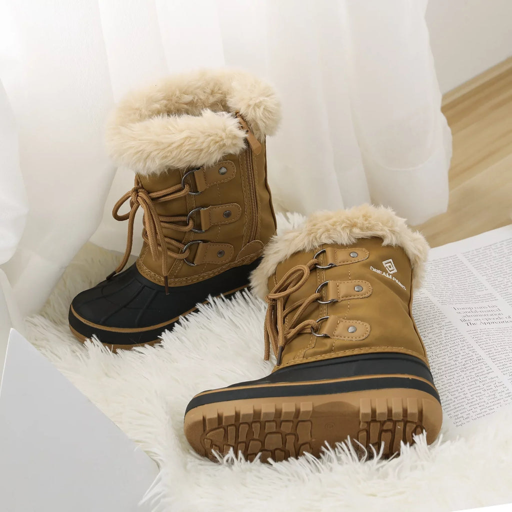 Soft Winter Snow Ankle Kids Shoes TAN Warm Boys Boots Kid Girls Dream Toddler Size Fur-Lined Boots Pairs Little Faux 1 FORESTER