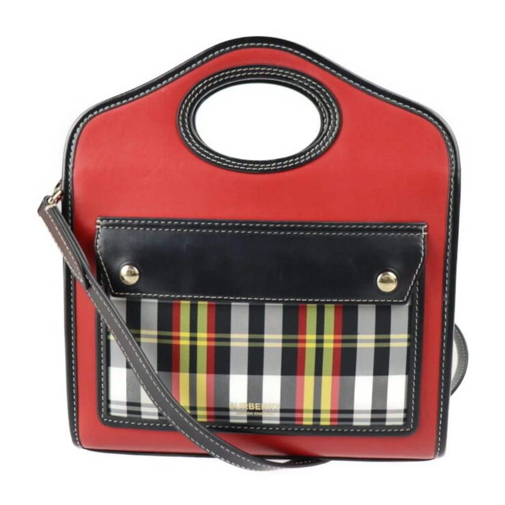 Pre-Owned 2WAY nylon check fittings BURBERRY black mini multicolor gold red bag canvas Burberry (Good) pocket metal leather shoulder pattern handbag