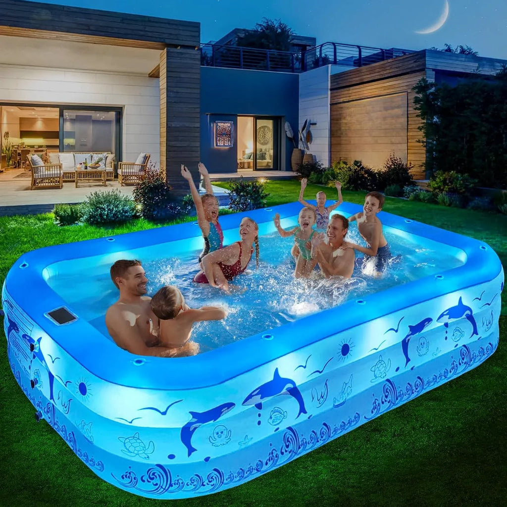Swimming Pool Family Large Inflatable Kiddle for Blow Inflatable Thickened with Kids,Adults, Backyard Lights, Upgraded 2024 Pool, Solar Powered, up 105"x65"x25''Oversized Pool for Pool Pool