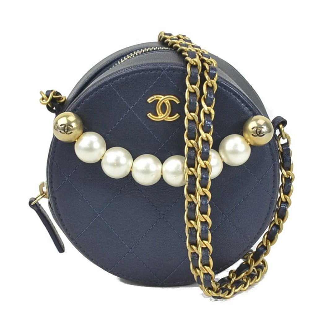 Crossbody Women's Pre-Owned Mark Navy/Gold/Off-White Bag CHANEL Shoulder Leather/Metal/Fake Coco (Good) Pochette Pearl