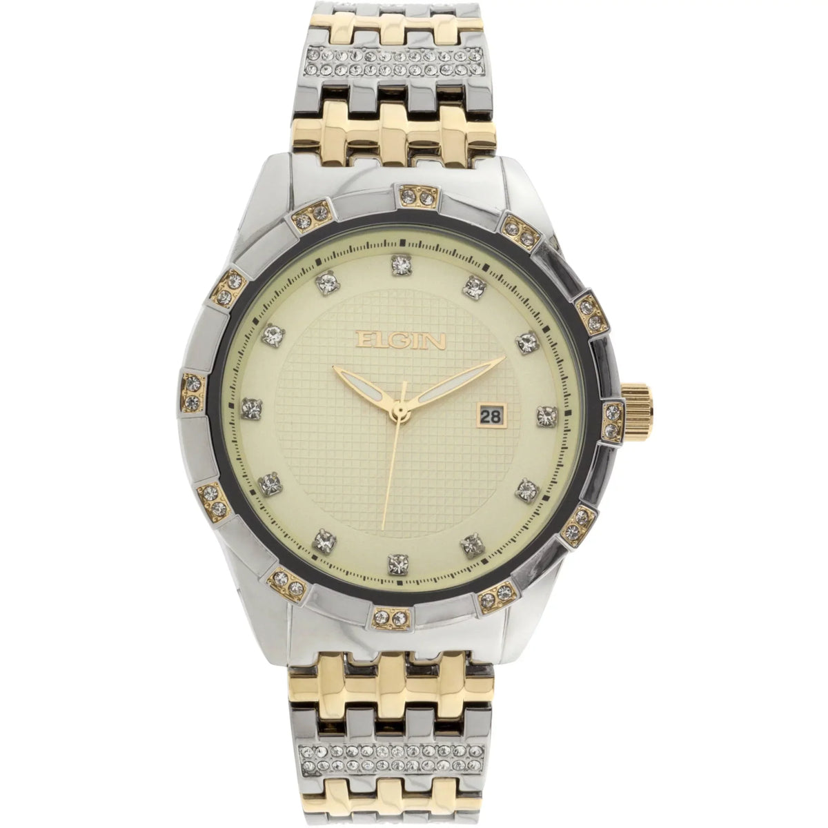 Champagne (FG9100) Bracelet Dial Male Stainless Watch Elgin Crystal Adult Accented Two-Tone Steel