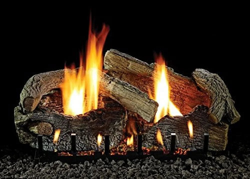 Oak Burner, Aged with Slope Stacked 18" Millivolt Comfort Glaze Systems LP Logset Empire VF/V