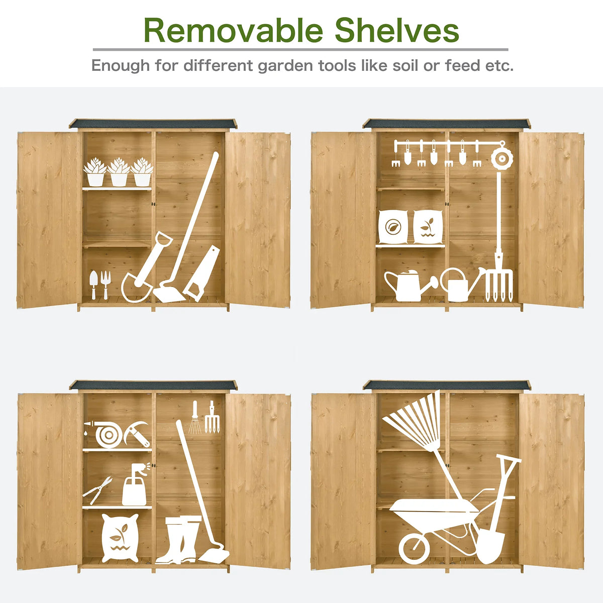 Roof, Outdoor Storage Lockable Shed, 3-tier L Tool Hx4.6ft Shelves Cabinet 5.3ft Wood with Organizer,Garden Asphalt Doors, Storage Double Waterproof Shed Backyard, for Natural