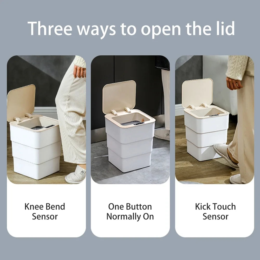 Office, Can, 18L/4.8 White Bathroom, Holdpeak Automatic Garbage Mode Aromatherapy Gallon Kitchen, Touchless for with Folding Can Trash