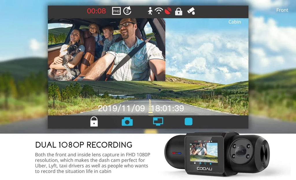 4 1080P Recording Dual Supercapacitor, Infrared Car Recorder (D30) GPS Camera Vision, Cam, and Sony Front Wi-Fi Inside Night Dash Loop Parking LEDsG-Sensor, Built-in Uber with Sensor, Mode, FHD IR