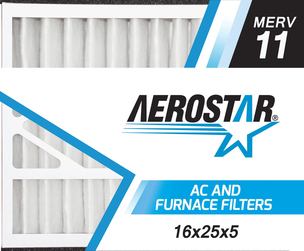 Aerostar 11, Pleated 2 Replacement MERV Air Filter, 16x25x5, Box Carrier 16x25x5 of