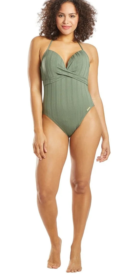 Swimsuit, Vince Ripple IGUANA Effect One-Piece 8 Wrap-Front US Camuto