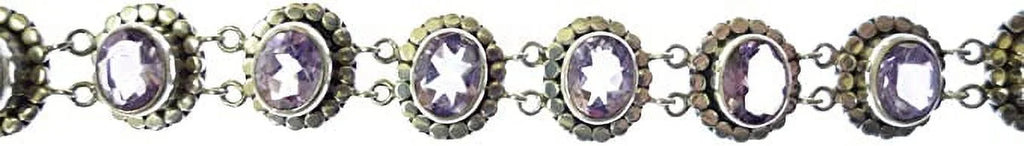 Silver Sterling Gypsy to 7.5” Ethnic / Handcrafted Gemstone Bracelet Designer Tribal Fashion Inch Amethyst Adjustable for Beautifully Unique 8” Purple Length 925 Women Genuine