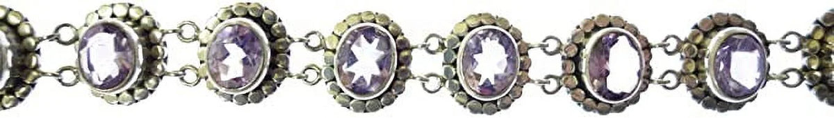 Silver Sterling Gypsy to 7.5” Ethnic / Handcrafted Gemstone Bracelet Designer Tribal Fashion Inch Amethyst Adjustable for Beautifully Unique 8” Purple Length 925 Women Genuine