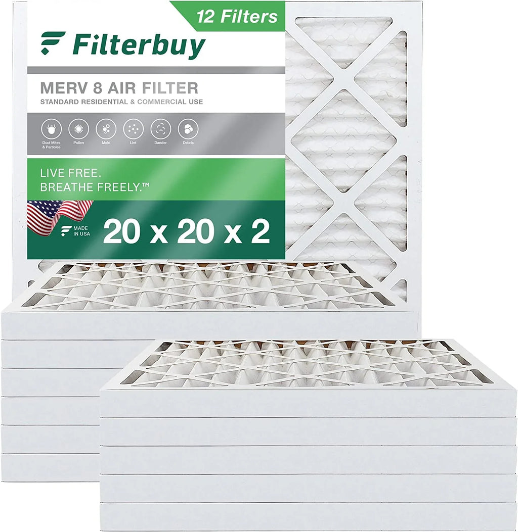 Air (12-Pack) Filterbuy Pleated MERV 8 Furnace 20x20x2 HVAC Filters AC