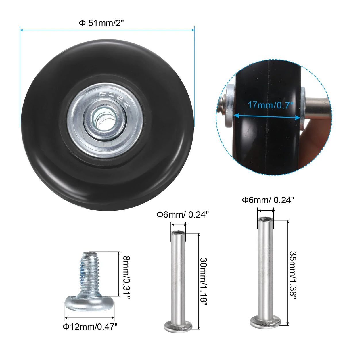 Suitcase, 17 Wheels for 2 0.7" 51 Uxcell Luggage Set mm/2" , x Replacement x
