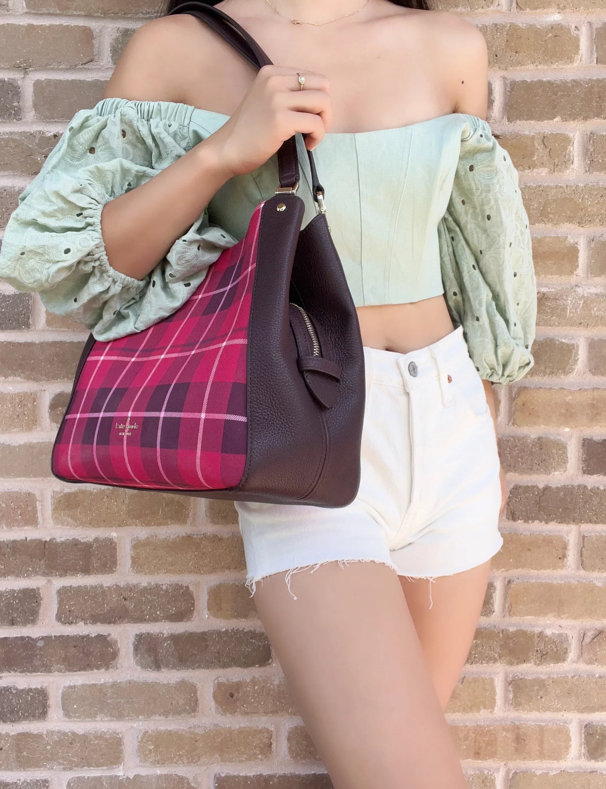 Rose Bag Kate Classic Multi Spade Plaid Compartment Shoulder Bright Triple Leila