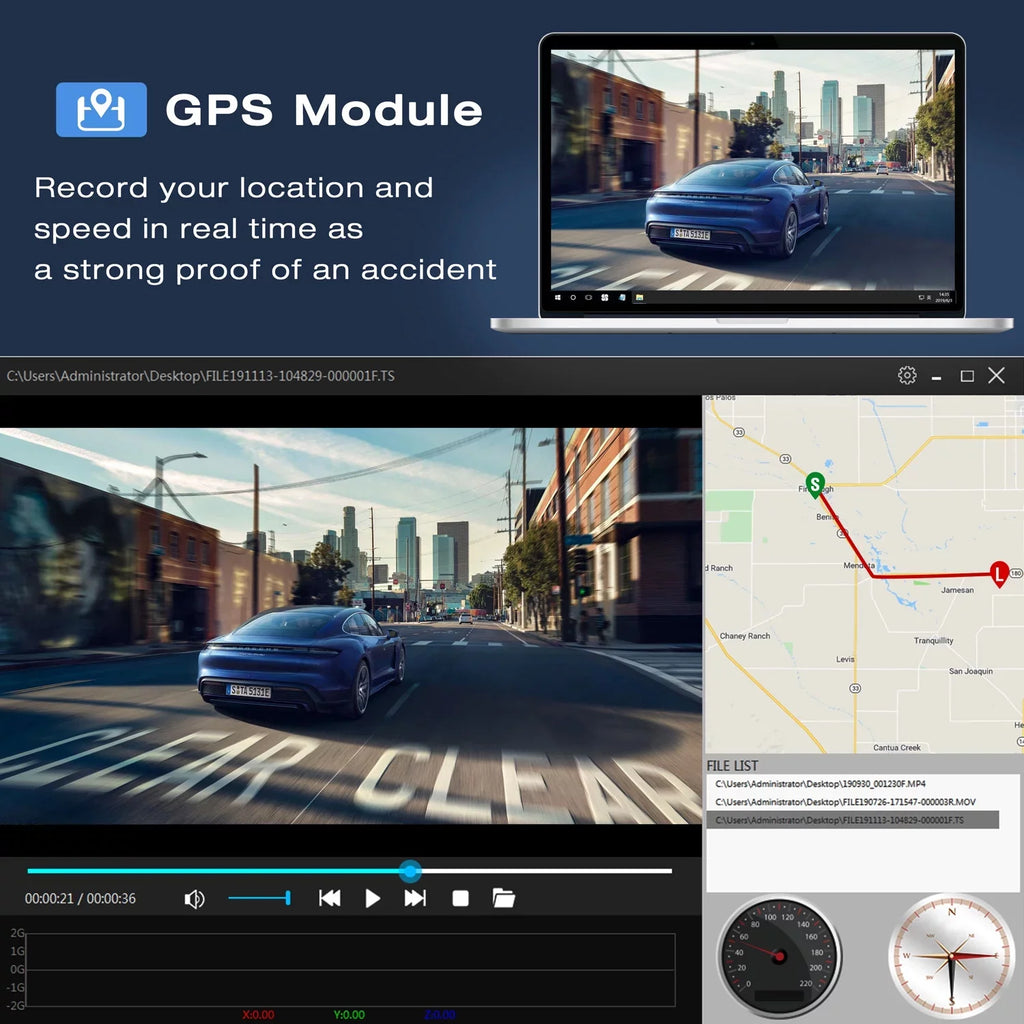 Cam TOGUARD Camera GPS and Dual Dash Car Rear G-Sensor Front Loop IPS FHD Dash 1080P WDR Recording 3" Camera