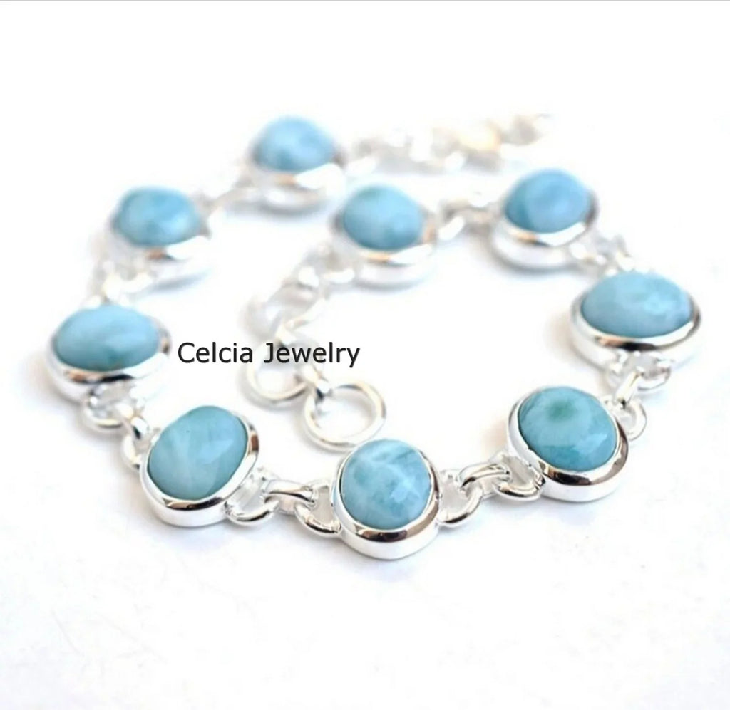 For Him Silver Oval Her Larimar Sterling Handcrafted Bracelet For Genuine 925 Multiple Women, Gemstone Solid Unique Blue Men Bracelet