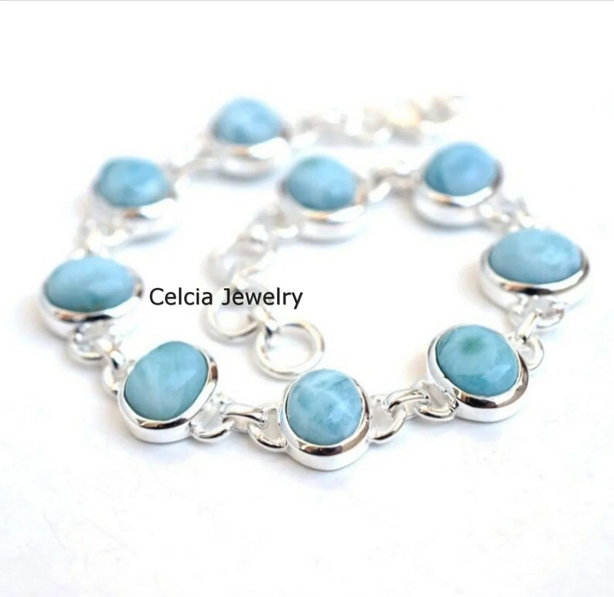 For Him Silver Oval Her Larimar Sterling Handcrafted Bracelet For Genuine 925 Multiple Women, Gemstone Solid Unique Blue Men Bracelet