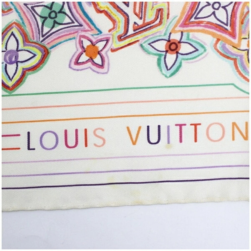 Multicolor Monogram Muffler Louis White Women's Pre-Owned Silk x (Good) Vuitton Scarf