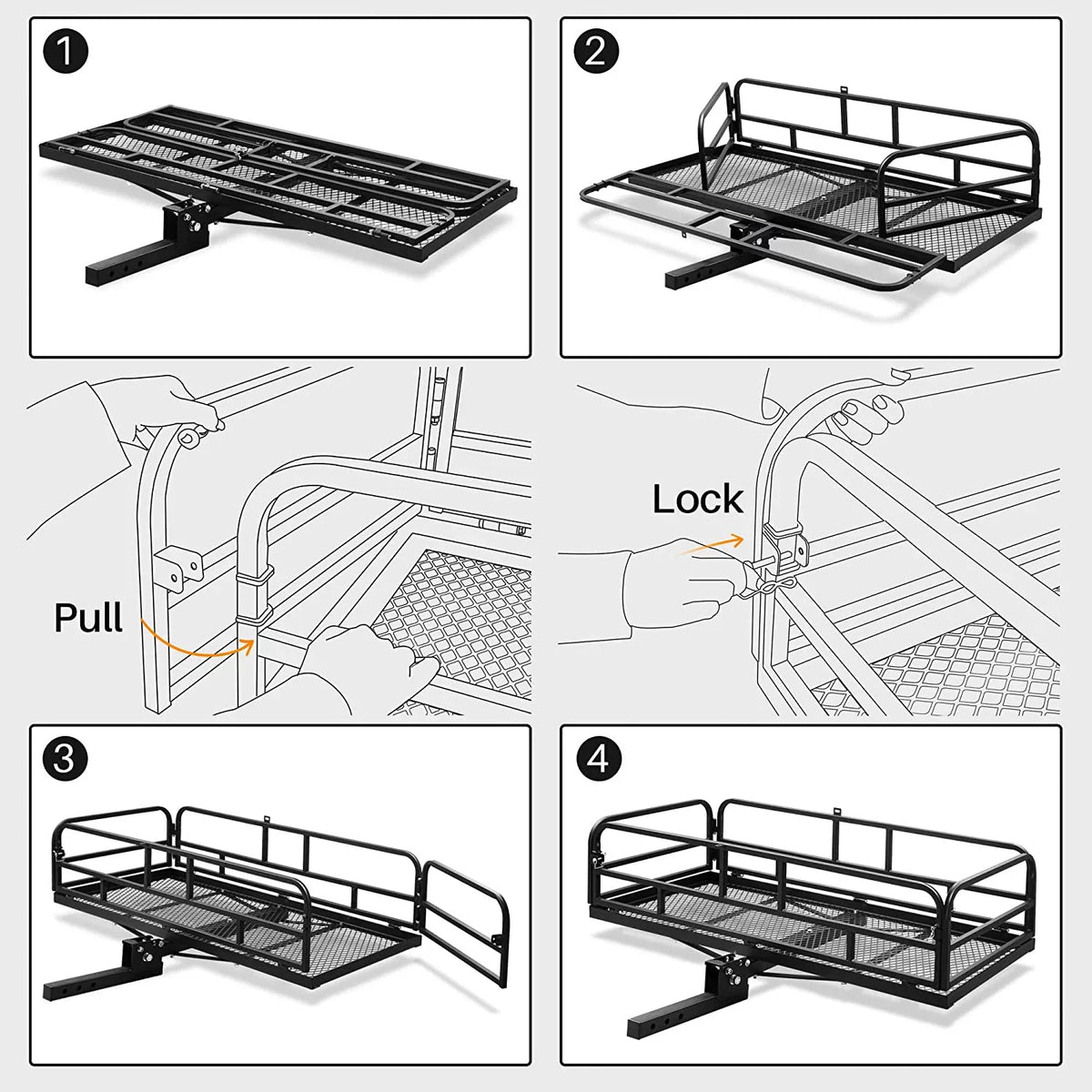 with Waterproof 500 x Fold SUV 2 Carrier Up Inch Bag Traveling Heavy Basket Folding Luggage Inch Lbs Rack Pickup Camping 60 Cargo Hitch 24 for Cargo Capacity Receiver Duty