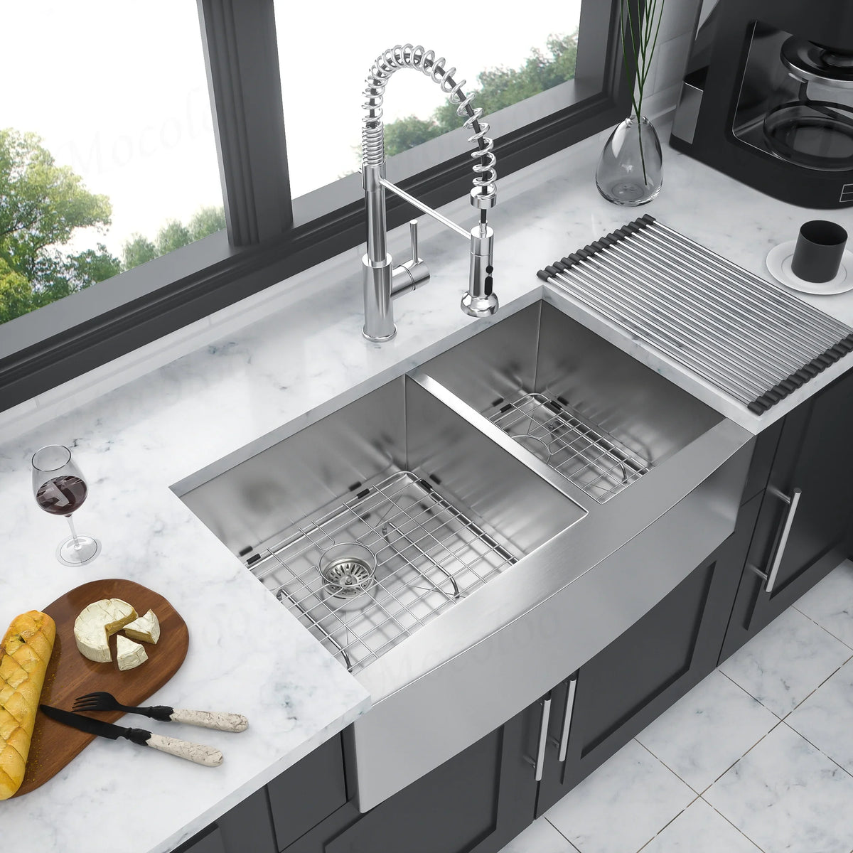 Front Sink Double Stainless Bowl Inch Sink Steel 33x20x9 Gauge 60/40 Farm - Sink 18 Farmhouse Double Mocoloo Farmhouse Kitchen Sink Kitchen Inch 33 Apron