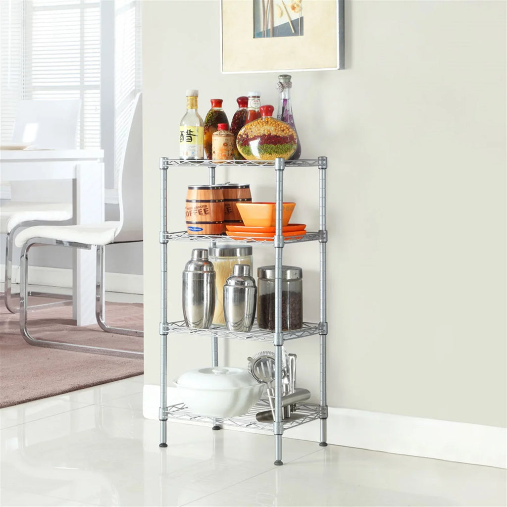Unit for Organization Shelving Adjustable Kitchen 9.84 Closet Rack 31.5H) (Silver, CAIHONG 13.77L Bathroom Storage Perfect Organizer Wx Laundry Metal Pantry x Wire 4-Tier