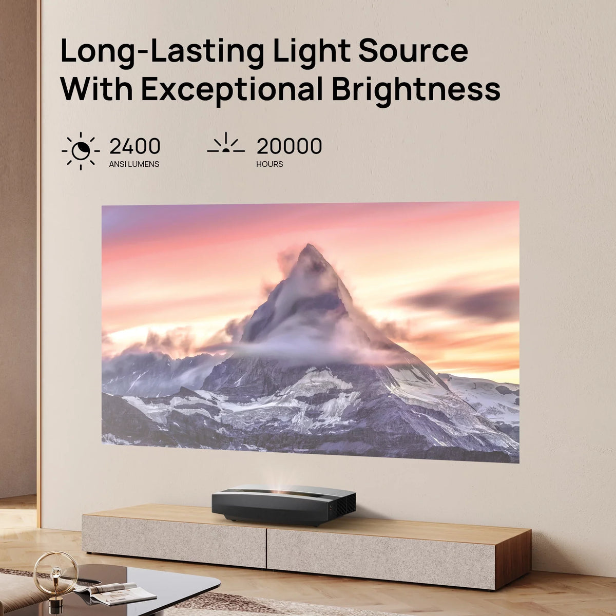 OS AURA TV Laser with 4K Short Kardon Ultra Projector Android Harman Speakers, XGIMI Throw