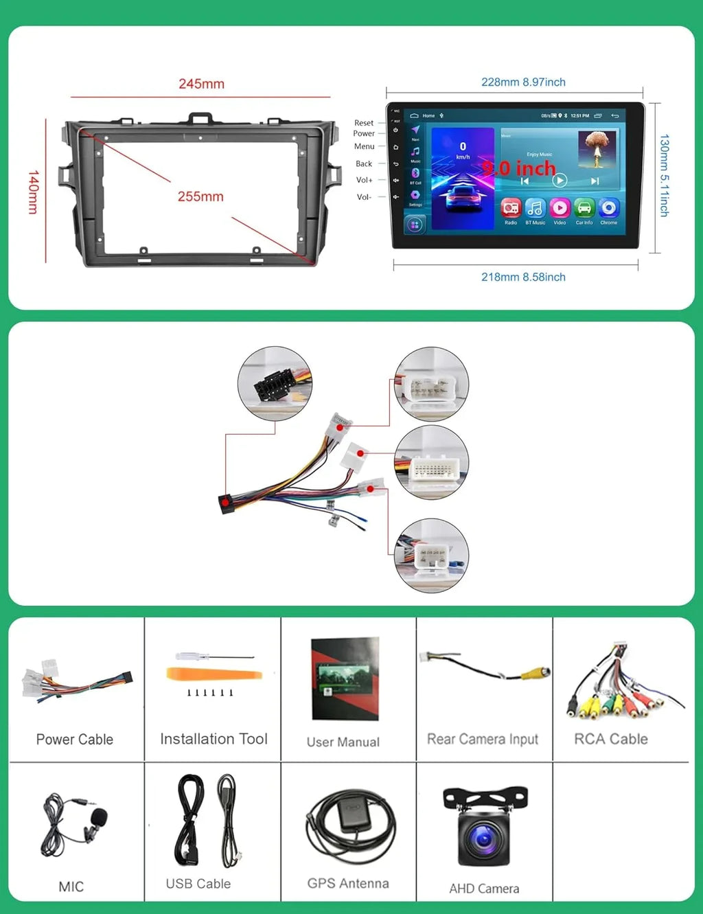 Auto, 2010 2011 Carplay with Camera,GPS Corolla Android THONZER 2009 Toyota Navigation,Bluetooth,SWC,WiFi,FM/RDS Car with Wireless Touch 2G+32G 2013 Screen Car Android Backup Radio 9” for 2012 Stereo