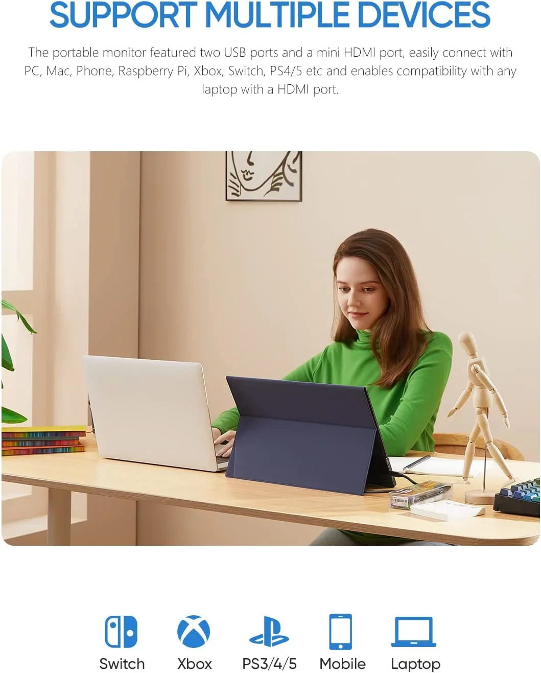 Monitor - 1080P Display GAMUT HDMI Laptop IPS External Screen FHD A1 Computer Monitor USB 15.6'' C Portable Arzopa Portable