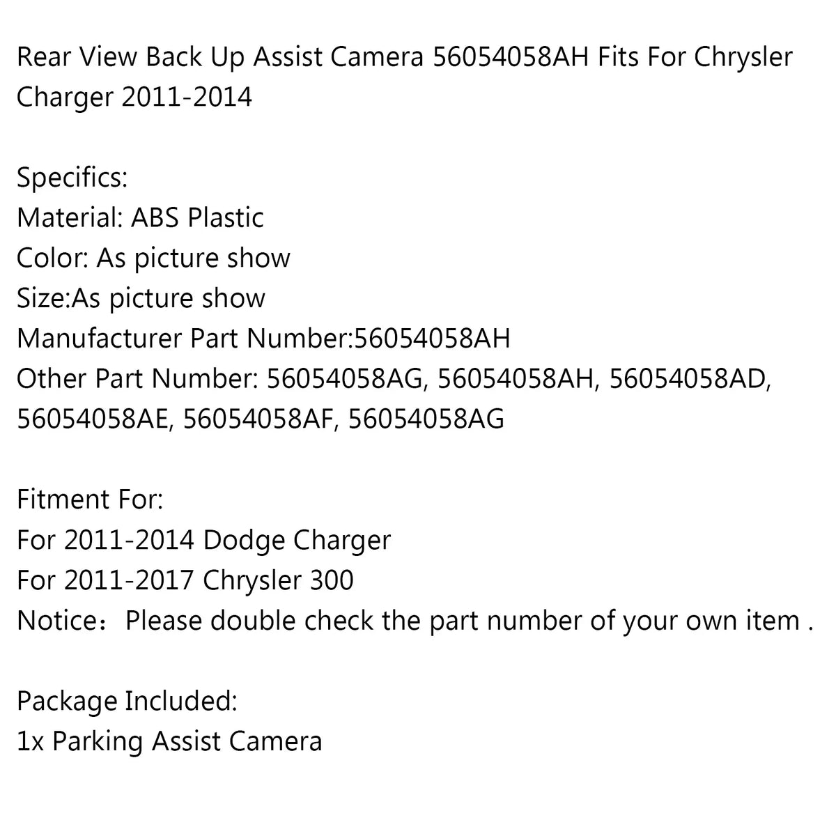 For Charger Fits 2011-2014 Motor View Assist Back 56054058AH Camera Genic Chrysler Rear Up