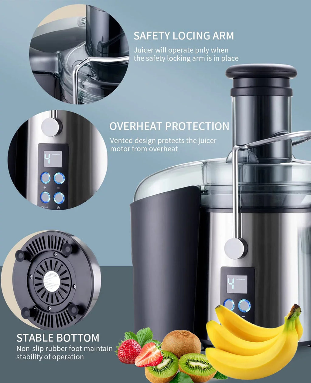 Centrifugal for Tainless-steel Chute Anti-drip with - Machines Vegetable Feed 3" Fruit Filter Juicer