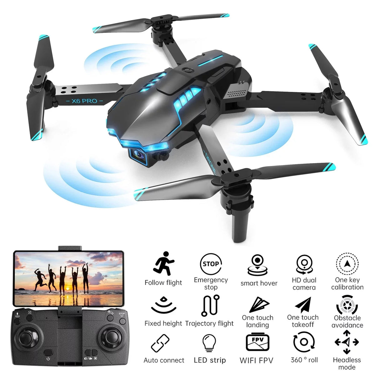 Avoidance Headless Obstacle Kids RC Off HD StartSmart And 4K Adults RC Stunt With Show WiFi Dual Camera Quadcopter Button One For Foldable Mini FPV Track Mode Airplane