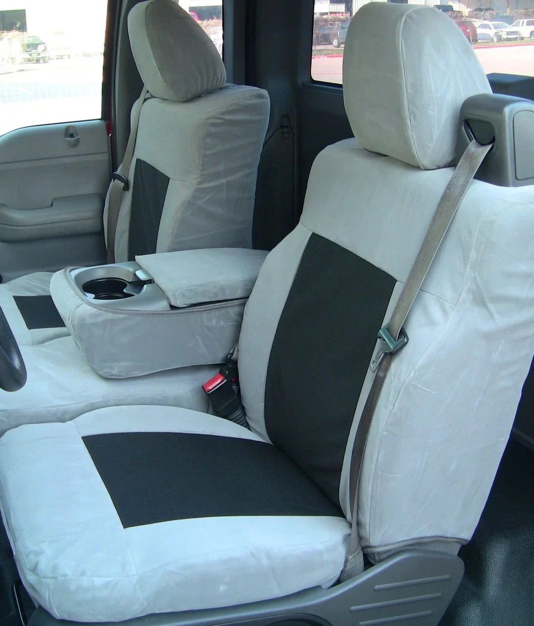 in XLT with Gray Super Opening 40/20/40 Console Cab Ford Split 2004-2008 F150 Front F369 Seat Headrests, Adjustable Center Twill