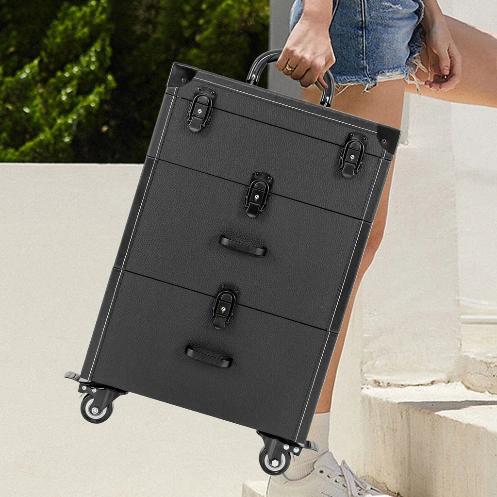 Polish Nail Makeup Trolley Miumaeov Rolling Cosmetic Train Organizer Storage Luggage Case Box Professional