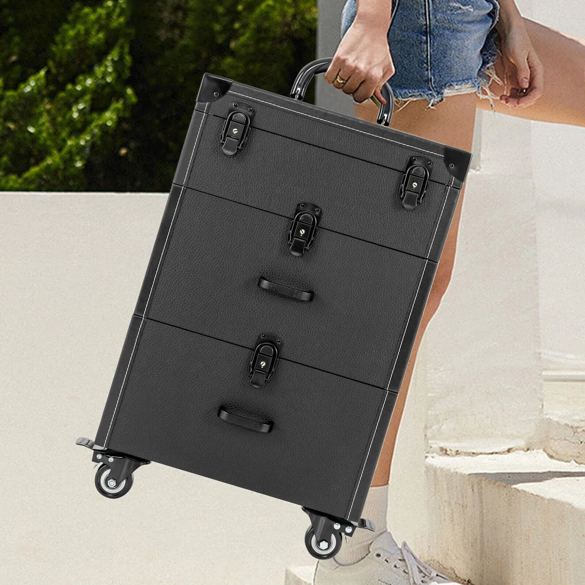 Polish Nail Makeup Trolley Miumaeov Rolling Cosmetic Train Organizer Storage Luggage Case Box Professional