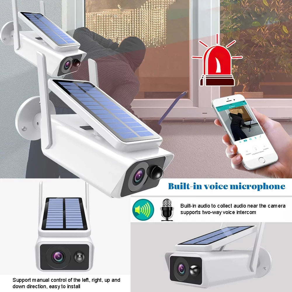 Panel, DFITO Security Cameras Night with Detection, Talk, Camera White Solar PIR Vision,Waterproof, Wireless 2-Way Outdoor Outdoor, Security Solar