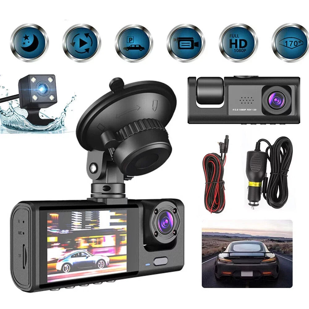 Dual Front/Rear/Inside Car Kqiang Dash HD Cam 1080P G-sensor Camera Lens Video Recorder