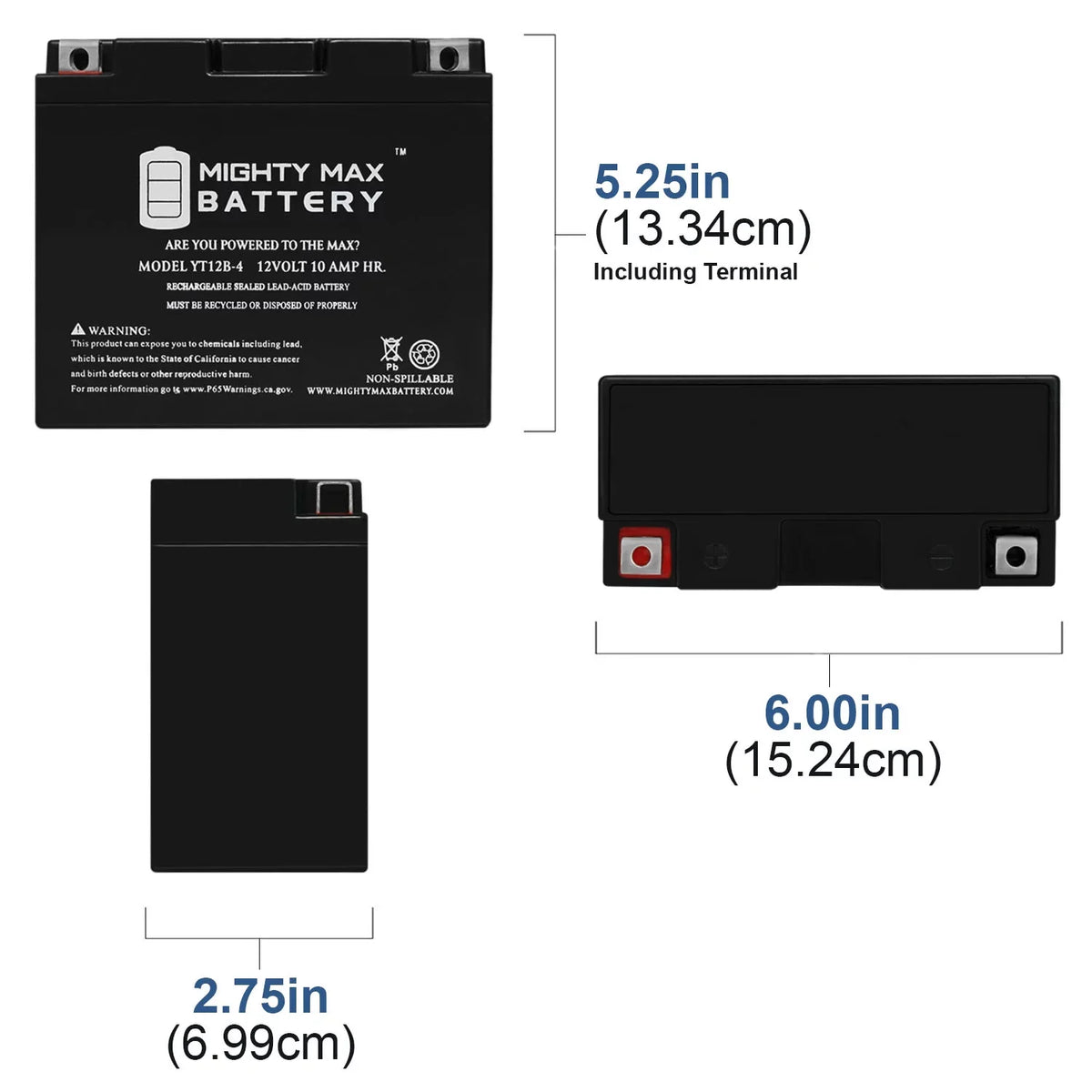 Replacement 10Ah Battery Max Power for GT12B-4 12V SLA YT12B-4