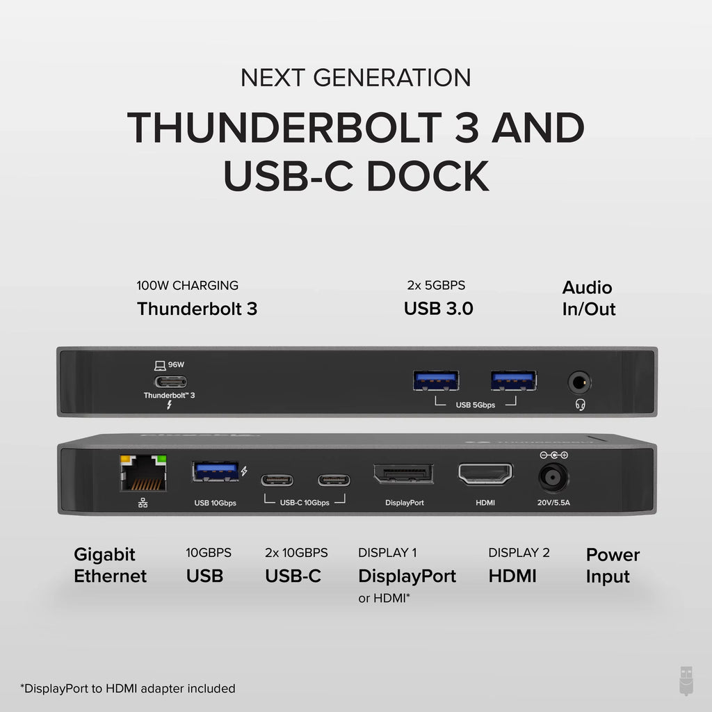 HDMI, Charging, USB-C Jack Windows - with 96W Compatible with 2x and DisplayPort Laptops, Plugable and Dock Ethernet, 40Gbps Gigabit and USB-C, Audio 3x Thunderbolt USB 3.0, Mac