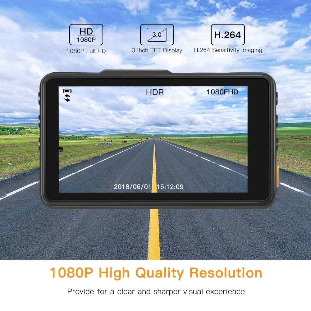APEMAN Cam LCD Parking Car FHD Monitor, Loop Dash 1080P Driving Screen 170°Wide Detection Recording, 3" Angle, WDR, DVR G-Sensor, Motion Recorder