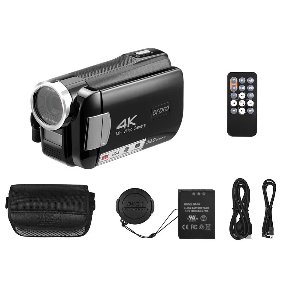 Battery IPS with 3.0 Bag IR 30X Touchscreen Camcorder Remote DV Digital Control 4K Carry Vision Inch Video Night Zoom Carevas Digital 48MP AC2 Recorder