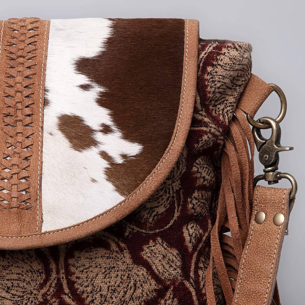 women western Body Upcycled purse Genuine KB KB483 OHLAY Leather handbag Cross Canvas bag Hair-On