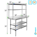 Shelves Combo Work Table Two Shelving Metal & Kitchen Prep Wide 30" Steel Tier | 12" Table 18" Overshelf x Stainless | With Double