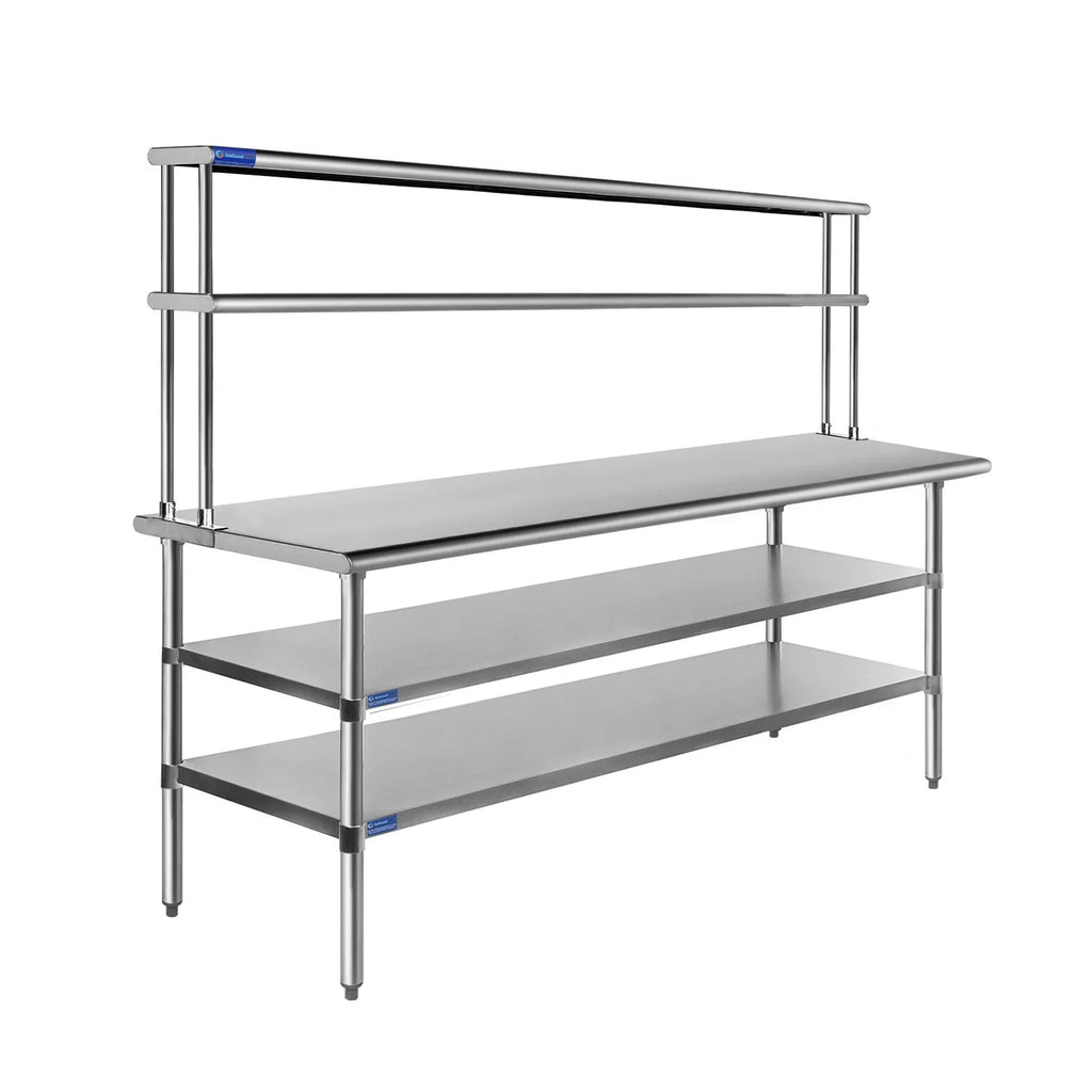 Wide x 72" Shelving Shelves With Kitchen Work Metal Overshelf 12" Double 30" Tier Combo | Two Table & Table Stainless Steel Prep |