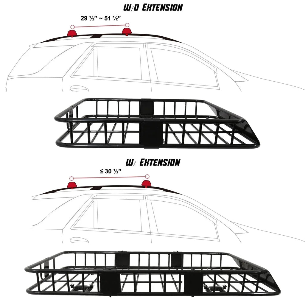 Roof Luggage Basket Carrier Extendable Cargo Steel Teledu Truck Rack 64" Top SUV