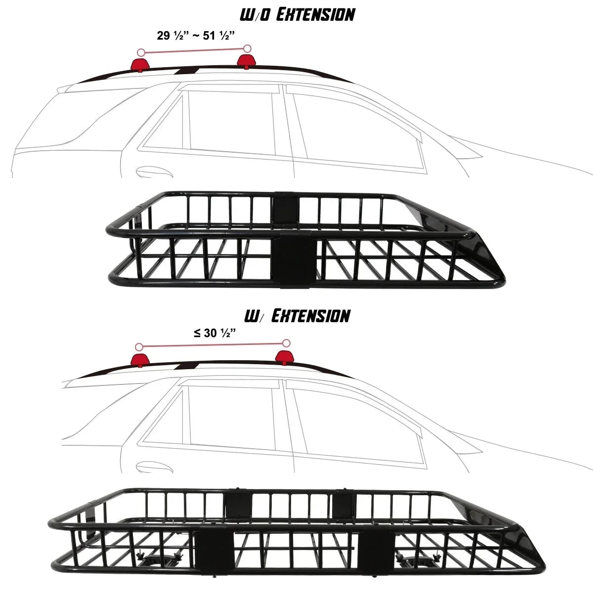Roof Luggage Basket Carrier Extendable Cargo Steel Teledu Truck Rack 64" Top SUV