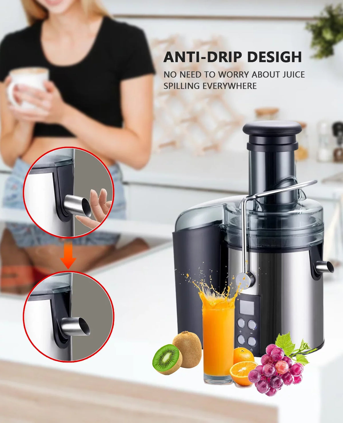 Centrifugal for Tainless-steel Chute Anti-drip with - Machines Vegetable Feed 3" Fruit Filter Juicer