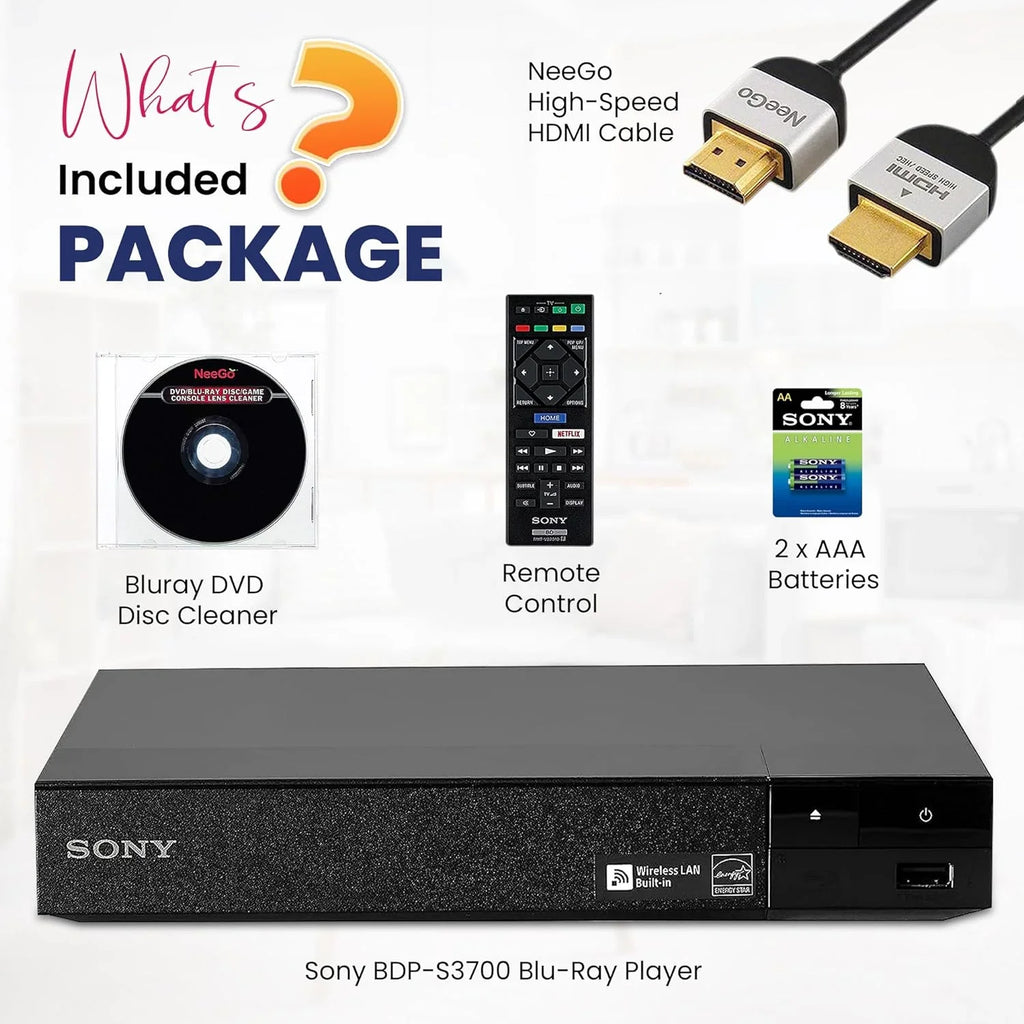 '+ + HDMI with - Wi-Fi Cleaner Built-in W/Ethernet Cable High-Speed Player Lens Sony NeeGo NeeGo Remote You Blu-Ray Control Disc Netflix, Tube BDP-S3700
