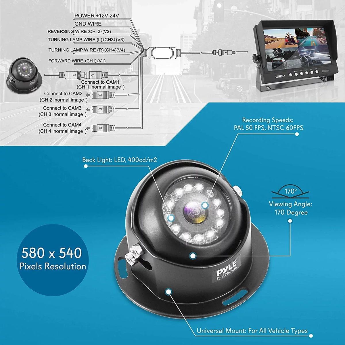Up Truck Recorder, - DVR Car Dual Tilt-Adjustable, Vision, Monitor, Video Parking Kit Camera View w/ Mount Pyle Back LCD Backup Rearview Universal Night System Rear PLCMTRDVR47 - Vehicle Reverse 9
