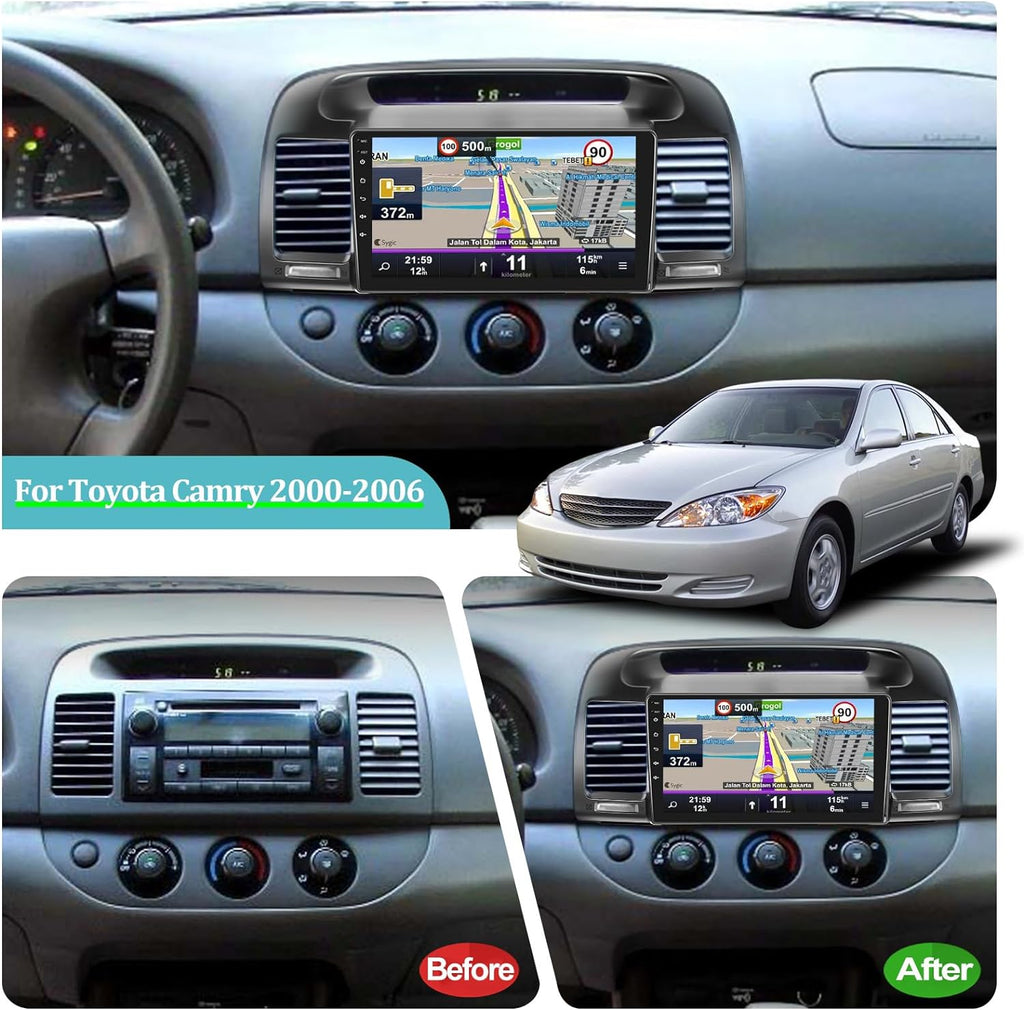 Camera Dual Camry Built with Auto Radio GPS, 2000-2006, Andriod Rear Android 2+32G View WiFi, THONZER Carplay Inch Stereo For 9 Link, Car and Wireless Toyota Mirror Touchscreen in USB +